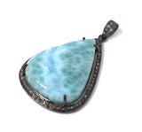 Larimar Pendant, Gemstone Pendant, Silver Pendant, Natural Larimar, Diamond Pendant, Pave Diamond Pendant, Sterling Silver Pendant, DIY