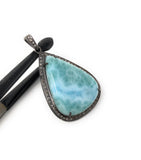 Larimar Pendant, Gemstone Pendant, Silver Pendant, Natural Larimar, Diamond Pendant, Pave Diamond Pendant, Sterling Silver Pendant, DIY
