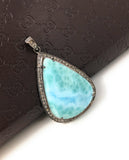 Larimar Pendant, Gemstone Pendant, Silver Pendant, Natural Larimar, Diamond Pendant, Pave Diamond Pendant, Sterling Silver Pendant, DIY