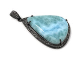 Larimar Pendant, Gemstone Pendant, Silver Pendant, Natural Larimar, Diamond Pendant, Pave Diamond Pendant, Sterling Silver Pendant, DIY