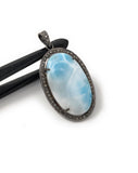 Larimar Pendant, Gemstone Pendant, Silver Pendant, Natural Larimar, Diamond Pendant, Pave Diamond Pendant, Sterling Silver Pendant, DIY