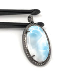 Larimar Pendant, Gemstone Pendant, Silver Pendant, Natural Larimar, Diamond Pendant, Pave Diamond Pendant, Sterling Silver Pendant, DIY