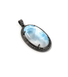 Larimar Pendant, Gemstone Pendant, Silver Pendant, Natural Larimar, Diamond Pendant, Pave Diamond Pendant, Sterling Silver Pendant, DIY