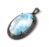 Larimar Pendant, Gemstone Pendant, Silver Pendant, Natural Larimar, Diamond Pendant, Pave Diamond Pendant, Sterling Silver Pendant, DIY