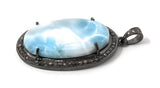 Larimar Pendant, Gemstone Pendant, Silver Pendant, Natural Larimar, Diamond Pendant, Pave Diamond Pendant, Sterling Silver Pendant, DIY