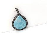 Larimar Pendant, Gemstone Pendant, Silver Pendant, Natural Larimar, Diamond Pendant, Pave Diamond Pendant, Sterling Silver Pendant, 38x27mm