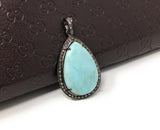 Larimar Pendant, Gemstone Pendant, Silver Pendant, Natural Larimar, Diamond Pendant, Pave Diamond Pendant, Sterling Silver Pendant, DIY