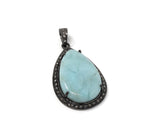Larimar Pendant, Gemstone Pendant, Silver Pendant, Natural Larimar, Diamond Pendant, Pave Diamond Pendant, Sterling Silver Pendant, DIY