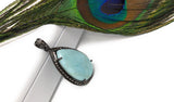 Larimar Pendant, Gemstone Pendant, Silver Pendant, Natural Larimar, Diamond Pendant, Pave Diamond Pendant, Sterling Silver Pendant, DIY