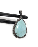 Larimar Pendant, Gemstone Pendant, Silver Pendant, Natural Larimar, Diamond Pendant, Pave Diamond Pendant, Sterling Silver Pendant, DIY