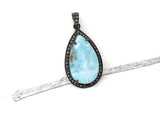 Larimar Pendant, Gemstone Pendant, Silver Pendant, Natural Larimar, Diamond Pendant, Pave Diamond Pendant, Sterling Silver Pendant, DIY
