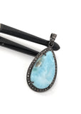 Larimar Pendant, Gemstone Pendant, Silver Pendant, Natural Larimar, Diamond Pendant, Pave Diamond Pendant, Sterling Silver Pendant, DIY
