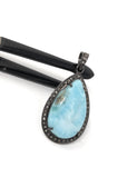 Larimar Pendant, Gemstone Pendant, Silver Pendant, Natural Larimar, Diamond Pendant, Pave Diamond Pendant, Sterling Silver Pendant, DIY