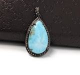 Larimar Pendant, Gemstone Pendant, Silver Pendant, Natural Larimar, Diamond Pendant, Pave Diamond Pendant, Sterling Silver Pendant, DIY