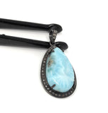Larimar Pendant, Gemstone Pendant, Silver Pendant, Natural Larimar, Diamond Pendant, Pave Diamond Pendant, Sterling Silver Pendant, DIY