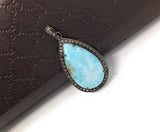Larimar Pendant, Gemstone Pendant, Silver Pendant, Natural Larimar, Diamond Pendant, Pave Diamond Pendant, Sterling Silver Pendant, DIY