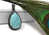 Larimar Pendant, Gemstone Pendant, Silver Pendant, Natural Larimar, Diamond Pendant, Pave Diamond Pendant, Sterling Silver Pendant, DIY
