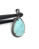 Larimar Pendant, Gemstone Pendant, Silver Pendant, Natural Larimar, Diamond Pendant, Pave Diamond Pendant, Sterling Silver Pendant, DIY