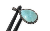 Larimar Pendant, Gemstone Pendant, Silver Pendant, Natural Larimar, Diamond Pendant, Pave Diamond Pendant, Sterling Silver Pendant, DIY