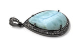 Larimar Pendant, Gemstone Pendant, Silver Pendant, Natural Larimar, Diamond Pendant, Pave Diamond Pendant, Sterling Silver Pendant, DIY