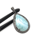Larimar Pendant, Gemstone Pendant, Silver Pendant, Natural Larimar, Diamond Pendant, Pave Diamond Pendant, Sterling Silver Pendant, DIY