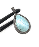 Larimar Pendant, Gemstone Pendant, Silver Pendant, Natural Larimar, Diamond Pendant, Pave Diamond Pendant, Sterling Silver Pendant, DIY