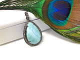 Larimar Pendant, Gemstone Pendant, Silver Pendant, Natural Larimar, Diamond Pendant, Pave Diamond Pendant, Sterling Silver Pendant, DIY