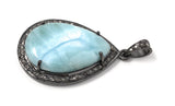 Larimar Pendant, Gemstone Pendant, Silver Pendant, Natural Larimar, Diamond Pendant, Pave Diamond Pendant, Sterling Silver Pendant, DIY