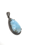 Larimar Pendant, Gemstone Pendant, Silver Pendant, Natural Larimar, Diamond Pendant, Pave Diamond Pendant, Sterling Silver Pendant, DIY