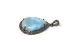 Larimar Pendant, Gemstone Pendant, Silver Pendant, Natural Larimar, Diamond Pendant, Pave Diamond Pendant, Sterling Silver Pendant, DIY