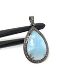 Larimar Pendant, Gemstone Pendant, Silver Pendant, Natural Larimar, Diamond Pendant, Pave Diamond Pendant, Sterling Silver Pendant, DIY