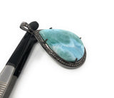 Larimar Pendant, Gemstone Pendant, Silver Pendant, Natural Larimar, Diamond Pendant, Pave Diamond Pendant, Sterling Silver Pendant, DIY