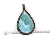 Larimar Pendant, Gemstone Pendant, Silver Pendant, Natural Larimar, Diamond Pendant, Pave Diamond Pendant, Sterling Silver Pendant, DIY