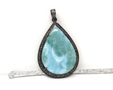 Larimar Pendant, Gemstone Pendant, Silver Pendant, Natural Larimar, Diamond Pendant, Pave Diamond Pendant, Sterling Silver Pendant, DIY