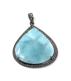 Larimar Pendant, Gemstone Pendant, Silver Pendant, Natural Larimar, Diamond Pendant, Pave Diamond Pendant, Sterling Silver Pendant, DIY