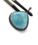 Larimar Pendant, Gemstone Pendant, Silver Pendant, Natural Larimar, Diamond Pendant, Pave Diamond Pendant, Sterling Silver Pendant, DIY