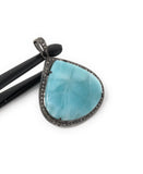 Larimar Pendant, Gemstone Pendant, Silver Pendant, Natural Larimar, Diamond Pendant, Pave Diamond Pendant, Sterling Silver Pendant, DIY