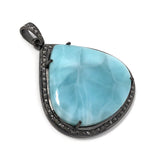 Larimar Pendant, Gemstone Pendant, Silver Pendant, Natural Larimar, Diamond Pendant, Pave Diamond Pendant, Sterling Silver Pendant, DIY