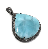Larimar Pendant, Gemstone Pendant, Silver Pendant, Natural Larimar, Diamond Pendant, Pave Diamond Pendant, Sterling Silver Pendant, DIY