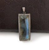 Labradorite Pendant, Gemstone Pendant, Diamond Pendant, Silver Pendant, Natural Labradorite, Pave Pendant, Oxidized Sterling Silver Pendant