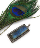Labradorite Pendant, Gemstone Pendant, Diamond Pendant, Silver Pendant, Natural Labradorite, Pave Pendant, Oxidized Sterling Silver Pendant