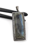 Labradorite Pendant, Gemstone Pendant, Diamond Pendant, Silver Pendant, Natural Labradorite, Pave Pendant, Oxidized Sterling Silver Pendant