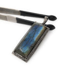 Labradorite Pendant, Gemstone Pendant, Diamond Pendant, Silver Pendant, Natural Labradorite, Pave Pendant, Oxidized Sterling Silver Pendant