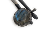 Natural Labradorite Gemstone Pendant, Sterling Silver Pave Diamond Fine Jewelry, Oxidized Silver Pendant, Gifts for Her