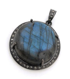 Natural Labradorite Gemstone Pendant, Sterling Silver Pave Diamond Fine Jewelry, Oxidized Silver Pendant, Gifts for Her
