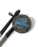 Natural Labradorite Gemstone Pendant, Sterling Silver Pave Diamond Fine Jewelry, Oxidized Silver Pendant, Gifts for Her
