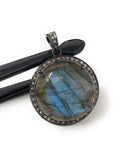 Natural Labradorite Gemstone Pendant, Sterling Silver Pave Diamond Fine Jewelry, Oxidized Silver Pendant, Gifts for Her