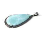 Larimar Pendant, Gemstone Pendant, Diamond Pendant, Sterling Silver Pendant, Gemstone Diamond Pendant, Pave Diamond Pendant, Silver Pendant