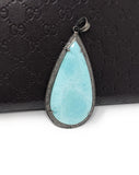 Larimar Pendant, Gemstone Pendant, Diamond Pendant, Sterling Silver Pendant, Gemstone Diamond Pendant, Pave Diamond Pendant, Silver Pendant