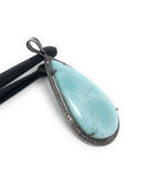 Larimar Pendant, Gemstone Pendant, Diamond Pendant, Sterling Silver Pendant, Gemstone Diamond Pendant, Pave Diamond Pendant, Silver Pendant